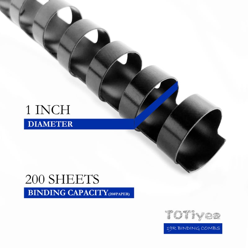 TOTiyea 50 Pack19 Ring Plastic Binding Combs, 1 Inch Diameter,200 Sheet Capacity, Letter Size, Black Comb Binding Spines - Image 3